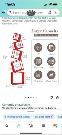 5-Tier art Red Geometric Corner Bookcase