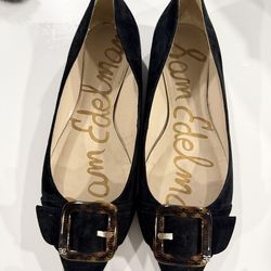 Sam Edelman Black Suede Buckle Flats Size 8