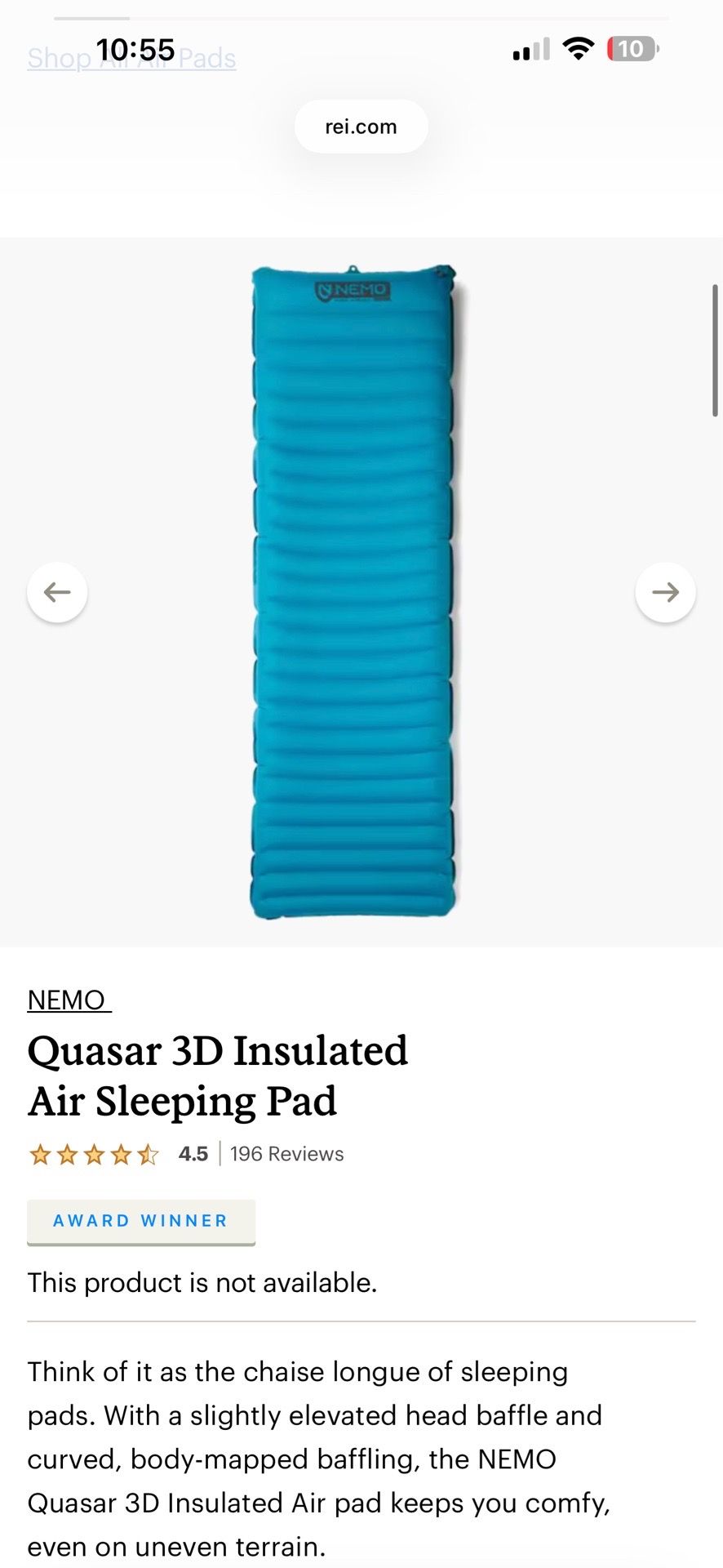 Nemo Insulated Air Sleeping Pad - Long Wide Blue