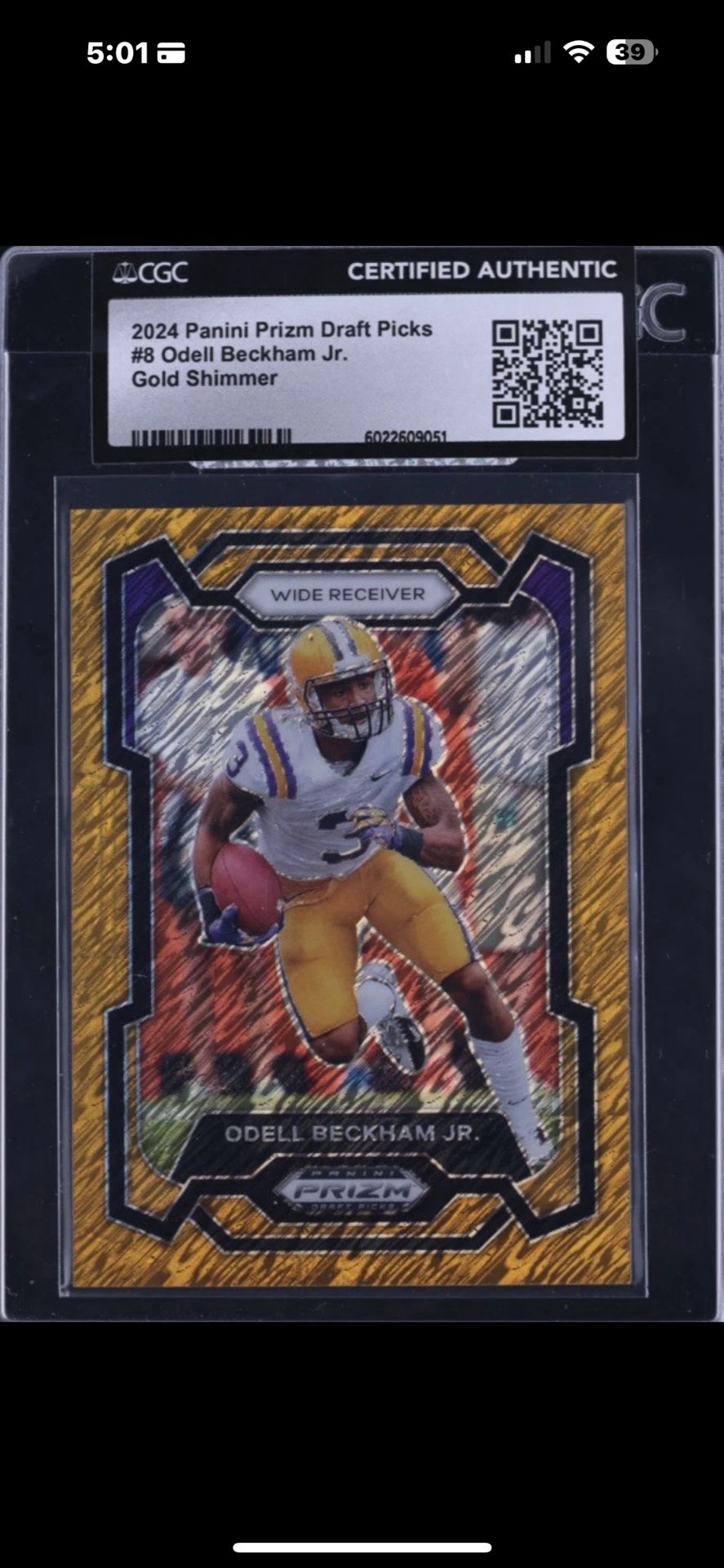 2024 Panini Prizm Draft Picks Gold Shimmer Odell Beckham Jr. /15 #8 CGC AUTH