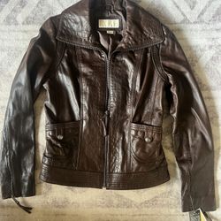 New Michael Kors Brown Leather Jacket Sz Small 