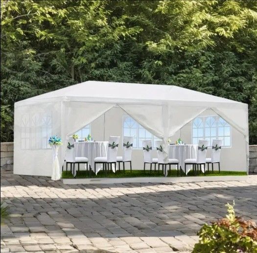 10 x 20 White Steel Frame Canopy Tent with Sidewalls and