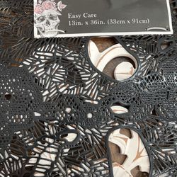 Table Runner  Decor Skull And Roses Vinyl 