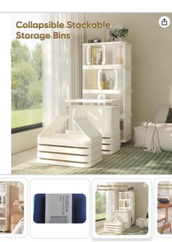 NEW VUSIGN 4 Tier Collapsible Storage Bins with Lid, 360 QT Total Stackable Containers with Wheels, Plastic Closet Organizers and Storage