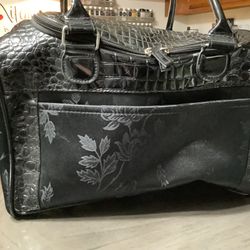 Small Flowered Leather Duffle Bag