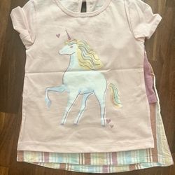 NWT Carter’s 3 piece linen stripe unicorn top shorts lot size 4T   New with tags   3 piece set  Comes with (1) unicorn tee, (1) stripe linen blend top