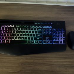Wireless Keyboard And Mouse Combo - 9 Backlit Effects, RGB, Ergonomic Wrist Rest, Phone Holder, 2.4G Full Size, Rechargeable, Sleep Mode, Quiet Keyboa