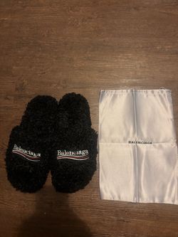 Balenciaga Furry Slide Slippers Black