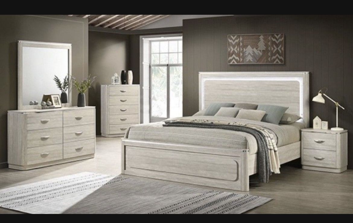 Brand New Stylish 4pc LED Queen Bedroom Set