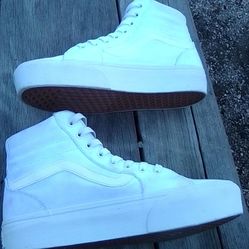 Brand New White Vans High Tops 9.5 Women's/ 8 Men's 