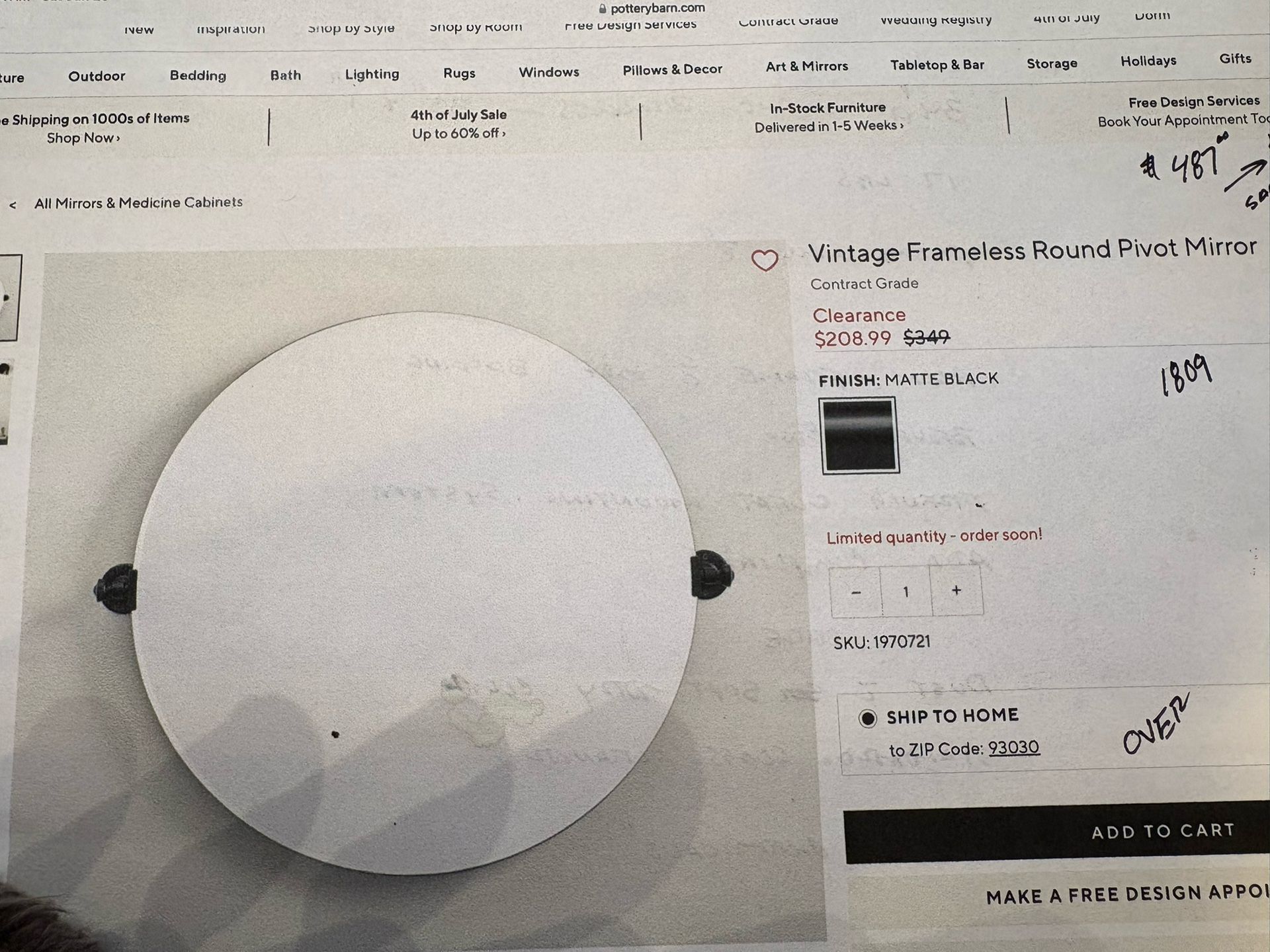 Mirror Round Frameless New