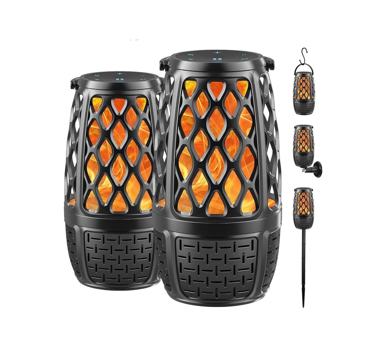 2 Pack Outdoor Bluetooth Speakers, Upgrade Multi-Sync Bluetooth Party Speakers with Flame Light, Built-in 360° HD Stereo Sound, Cool Tech Gadgets