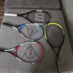 4 Tennis Raquets Wilson, Dunlop, Head