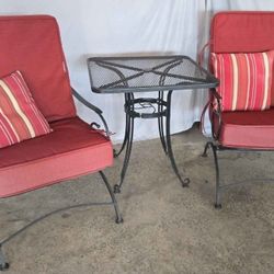 2 Wide Outdoor Rocking Wrought Iron Chairs & Table