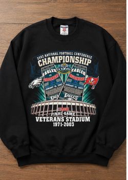 VTG NFL Eagles Vs Bucaneers 2003 Veterans Stadium Final Game Men’s Sweater Sz XL