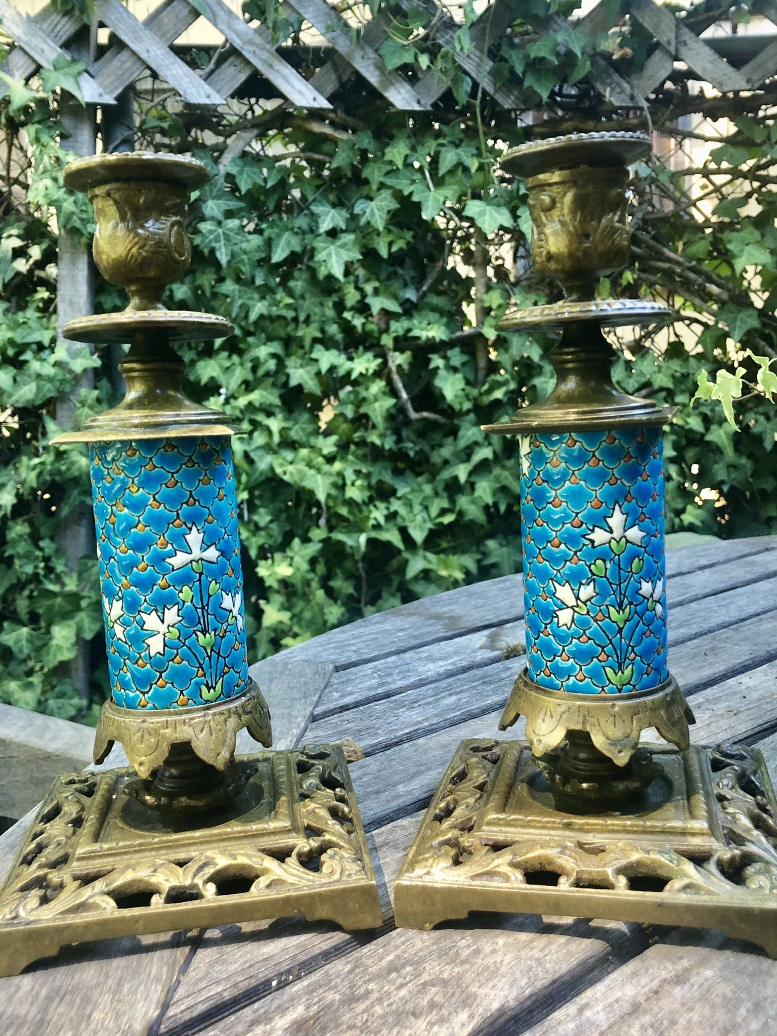 Vintage French Enamel Candle Holders