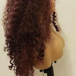 Long Burgundy Curly Wig