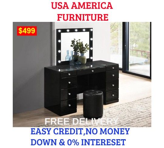 BRAND NEW VANITY SET  INCLUDES VANITY DESK AND LIGHT UP MIRROR (DOES NOT INCLUDE STOOL)  Item #CM01B4850BKSET