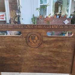 Twin Headboard From The 70s With Football Logos Caved On It 