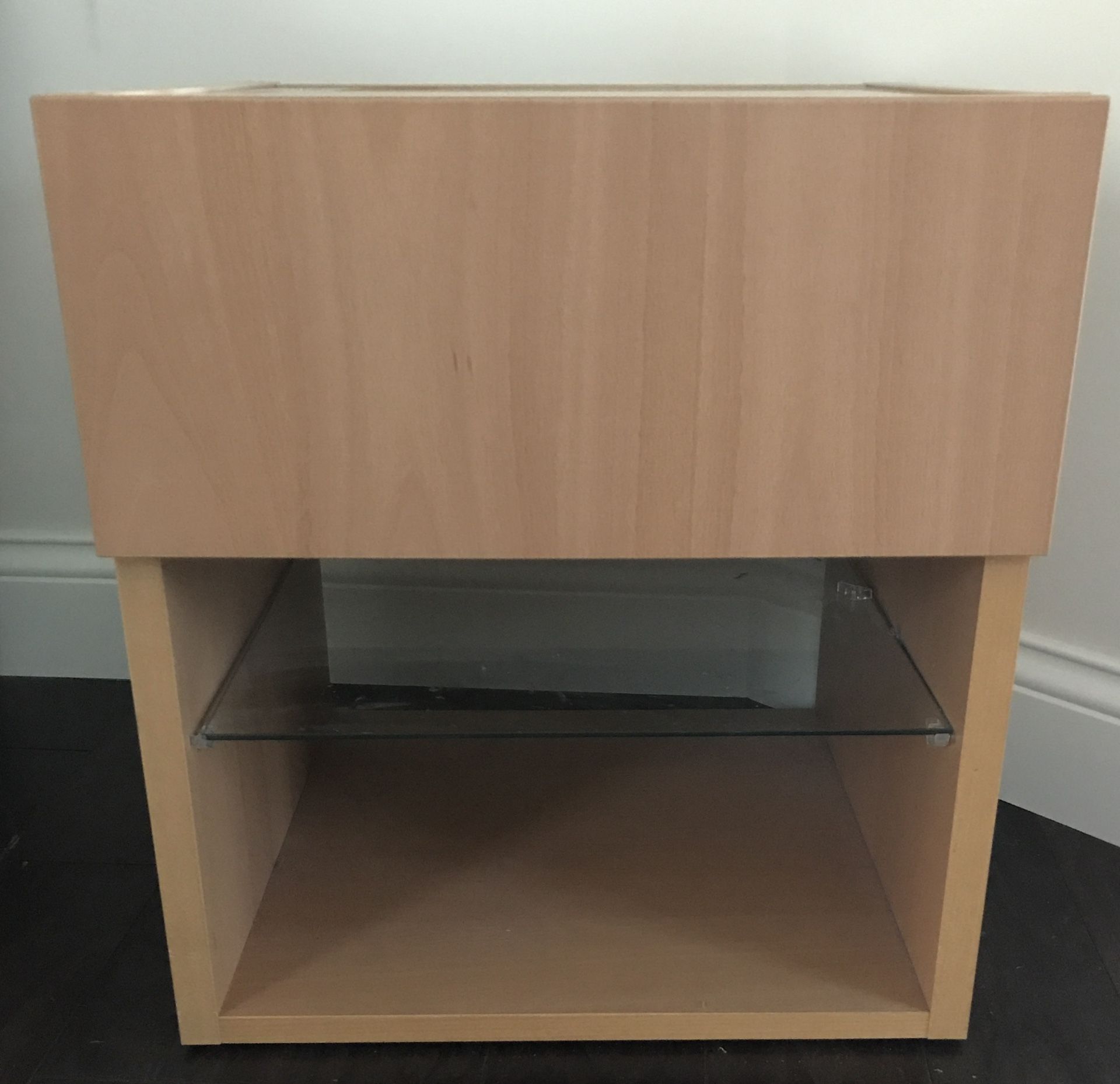 End Table Or Night Stand With Storage Drawer & Glass Shelf