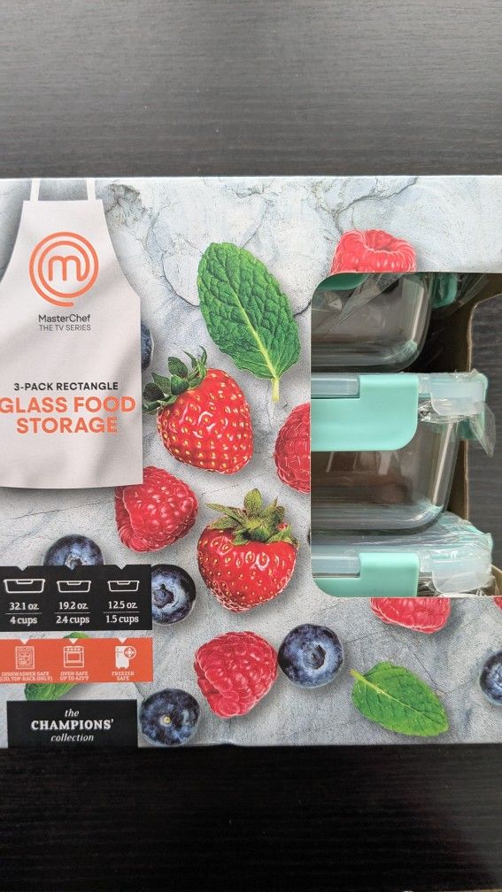 Master Chef, 3-Pack Rectangle Glass Food Storage