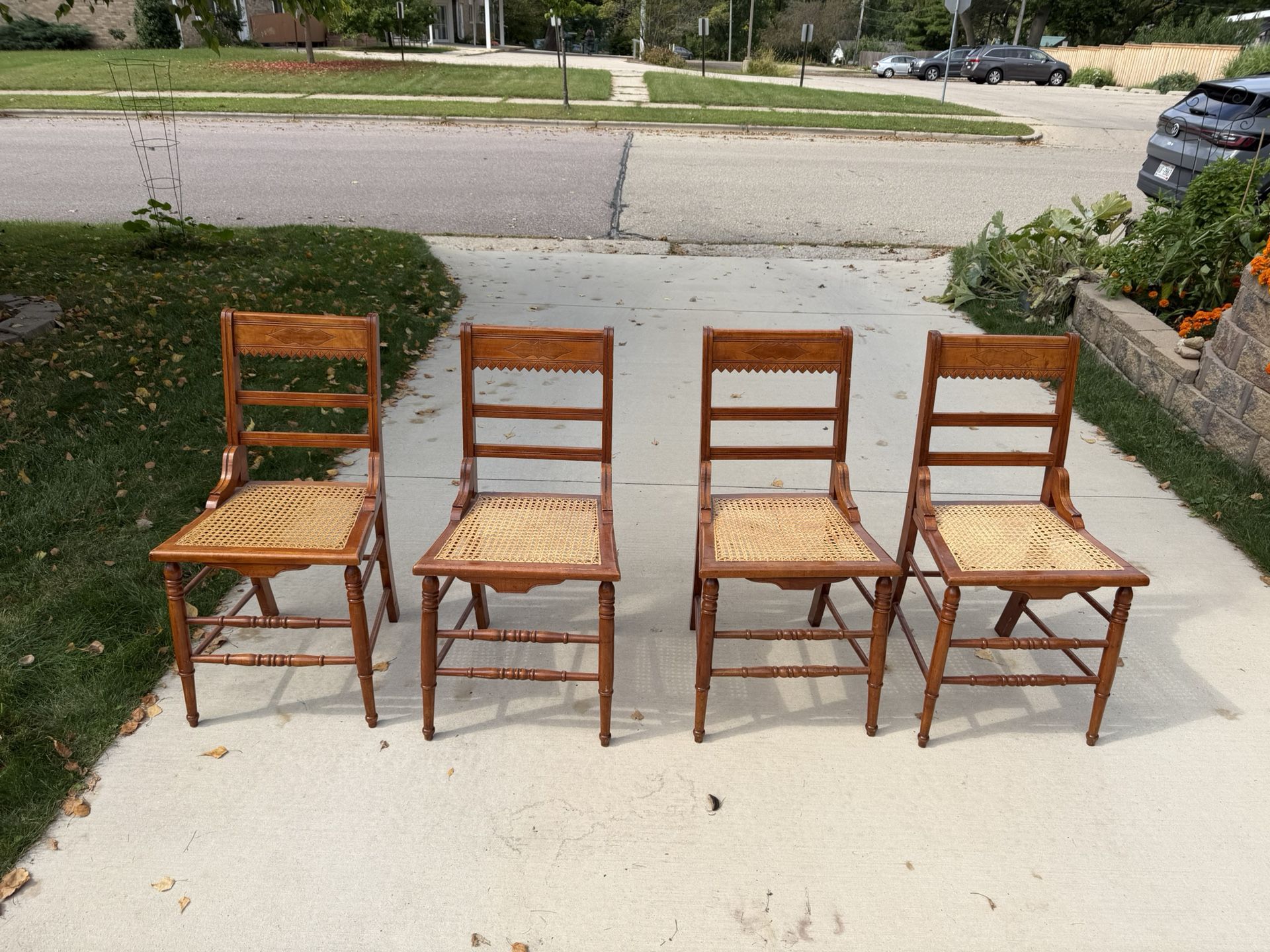 Wood And Wicker Chairs (set of 4)