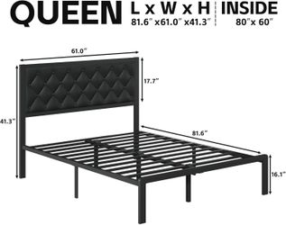 New Queen Size Metal Platform Bed Frame with Button Tufted