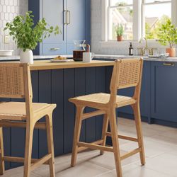 CH- set of 5 24" Ceylon Woven Counter Height Barstool with Footrest Natural Wood - Threshold