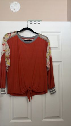 Rust Long Sleeve Top with Floral Sleeves size MP