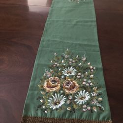 Hand Painted Floral Table Runner-Vintage