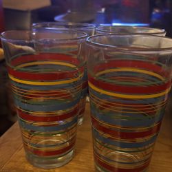 set of 4 vintage Libbey Fiesta striped drinking glasses