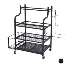 Yoga Mat Storage Rack, Home Gym Workout Equipment Organizer, Powder Coated Finish Steel Yoga Mat Holder with Hooks & Wheels, Black