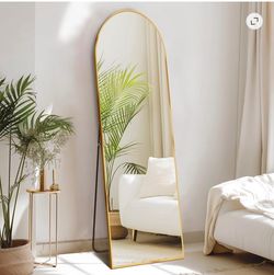Full-Length Arched Floor Mirror Gold Frame