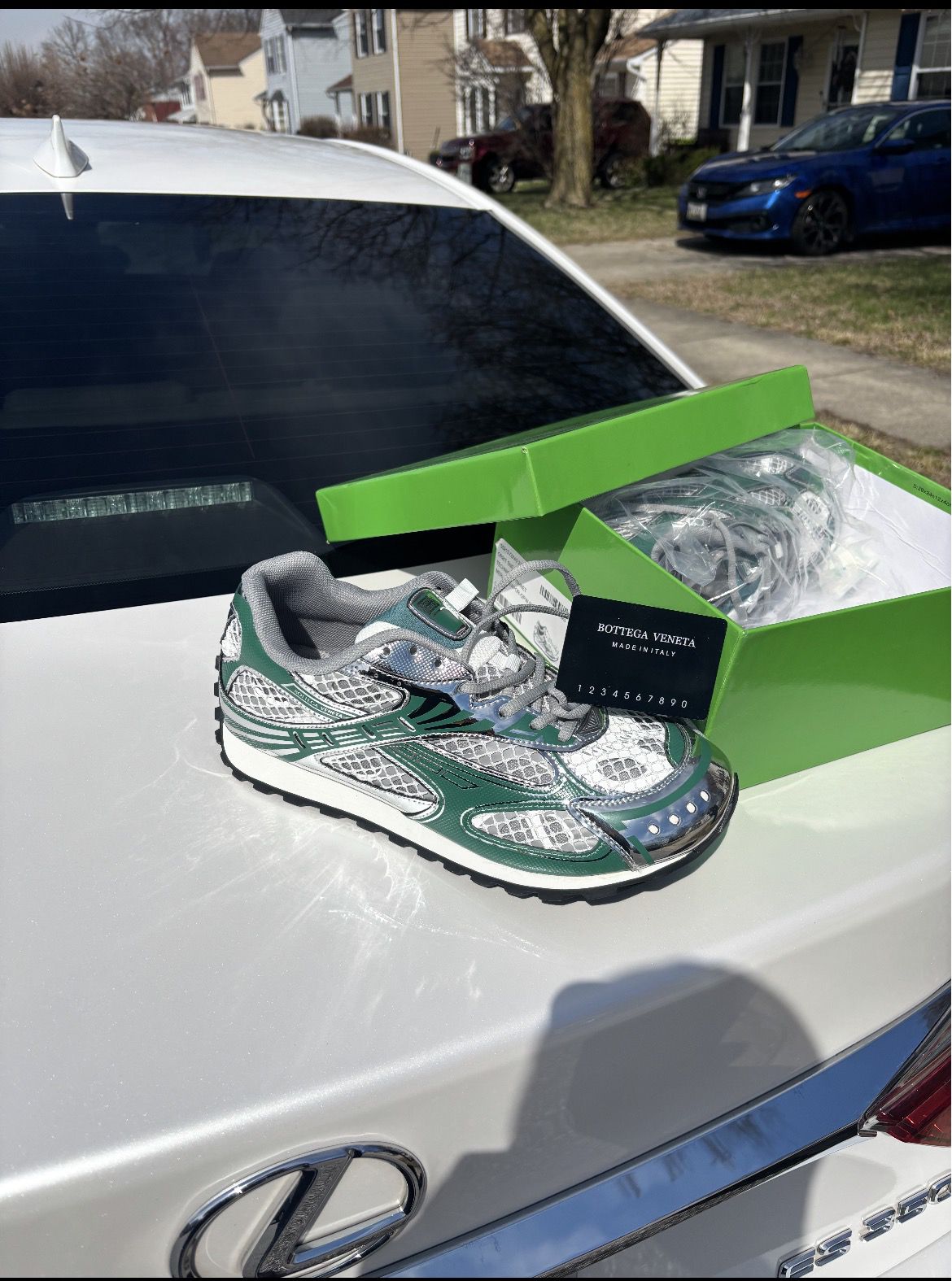 Green and silver Bottega Veneta Orbit