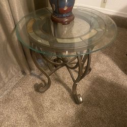Iron And Glass End Table With Nice Lamp