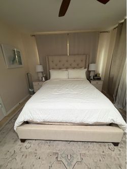 Pottery Barn Linen Wingback Bed Frame - Queen