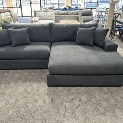 Big Soft Black Chaise Sectional Couch