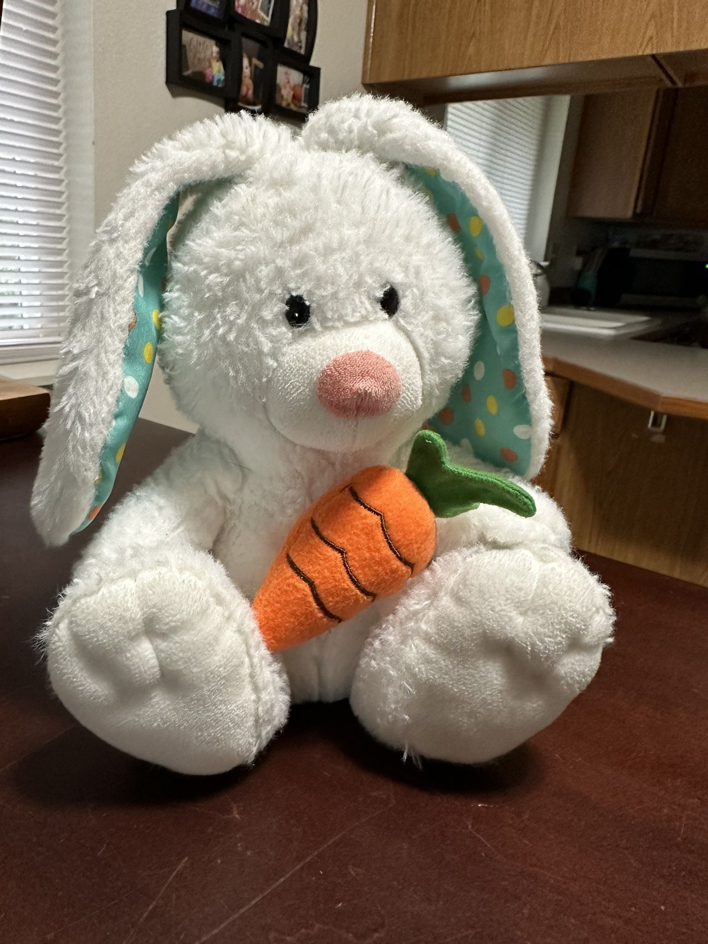 Plush Stuffed Animal Bunny With Carrot And Polka Dot Ears 