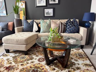 90” Beige Tufted Sectional Sofa with Chaise