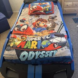 Kids Race Car Bed Twin Size – Mattress, Box Spring & Bedding Set Included (Mario & Paw Patrol)