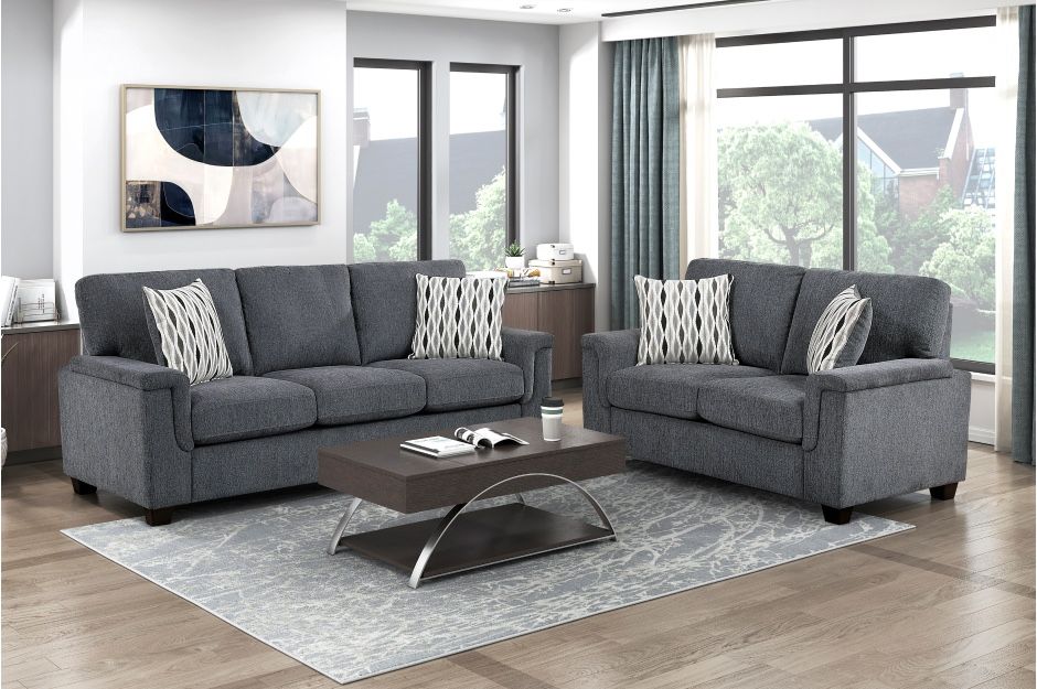 2PC Gray Sofa & Loveseat