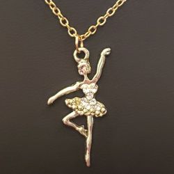 NEW Ballerina Necklace.  Delicate Silver Ballerina with Clear Rhinestones on Gold Necklace / Chain.  Absolutely Adorable!  Chain is approximately 20" 