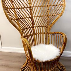 Vintage Franco Albini Style Bamboo Rattan/ High Back / Wing Back/ Peacock Italian Chair 1960’s