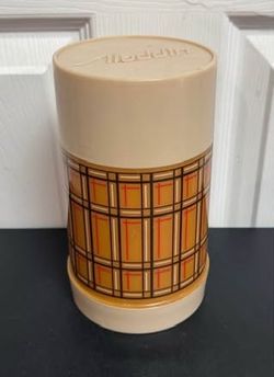 Vintage Aladdin Plaid Thermos Insulated Soup Container Jar Tan just $8