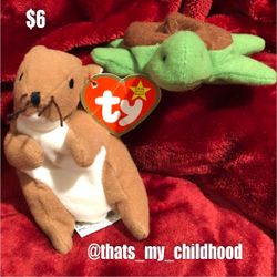 Vintage 1993 Teenie Beanie Babies stuffed animal plush doll Nuts the squirrel / turtle lot toy sale