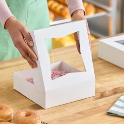 Baker's Lane 8" x 8" x 2 1/2" White Customizable Auto-Popup Window Pie/ Bakery Box - 180/Case