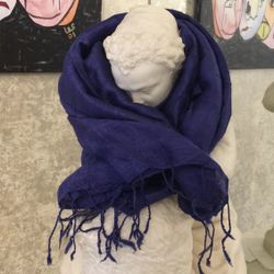 Royal Blue Silk Scarf w/Fringe