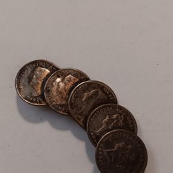 Vintage Jewelry.  Very old 1880s coins Canadian 5 cent coins made into a Brooch