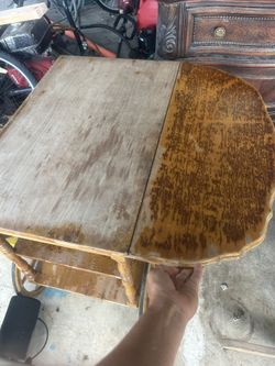 Wooden Antique Folding Side Table With Wheels