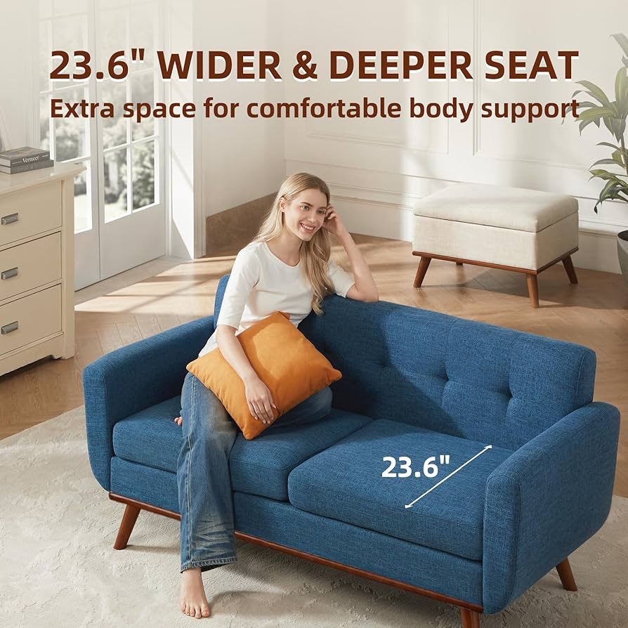 65.2" W Loveseat Sofa, Mid Century Modern Decor Love Seat Couches for Living Room, Button Tufted Upholstered Furniture, Solid & Easy to Install Small